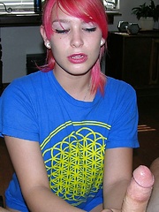 Hot Emo Teen Girlfriend Abby Giving CFNM Handjob