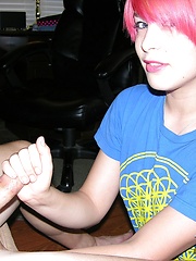 Hot Emo Teen Girlfriend Abby Giving CFNM Handjob