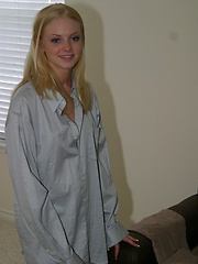 Skye show her legs as she teases in just a big dress shirt with nothing else on