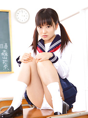 Kana Moriyama Asian is sexy both in uniform and in satin linjerie